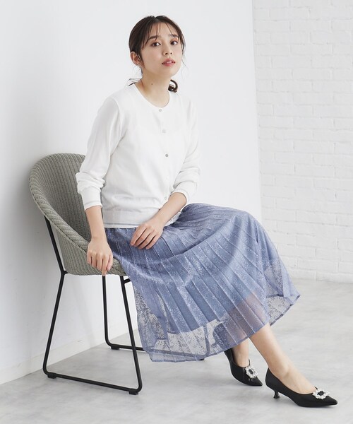 セール】シアーラインデザインクルーネックカーディガン/アンサンブル