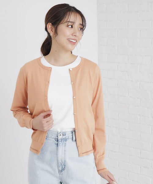 セール】シアーラインデザインクルーネックカーディガン/アンサンブル