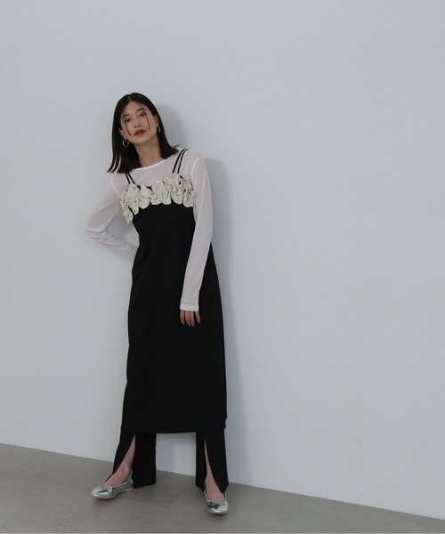 N.（N. Natural Beauty Basic）（エヌエヌナチュラルビューティーベーシック）の「◆ラッフルビスチェキャミワンピース（ワンピース・レディース・モカ/ブラック・MEDIUM）」の4枚目の写真