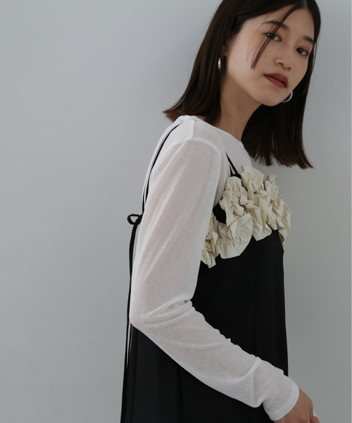 N.（N. Natural Beauty Basic）（エヌエヌナチュラルビューティーベーシック）の「◆ラッフルビスチェキャミワンピース（ワンピース・レディース・モカ/ブラック・MEDIUM）」の7枚目の写真