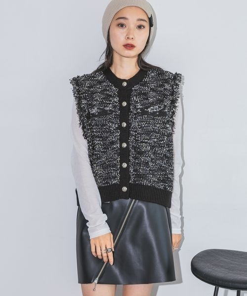 JEANASIS（ジーナシス）の「ジャガードニットショートベスト/143892（ベスト・レディース・ブラック系その他/ホワイト系その他・FREE）」の2枚目の写真