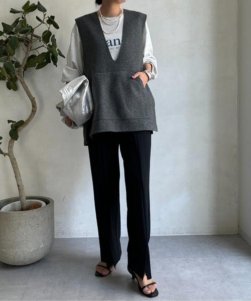 DouDou(ドゥドゥ)の「裾ベンツストレートパンツ(スラックス・レディース・ライトグレー/オフホワイト/ブラック・36/38)」の4枚目の写真