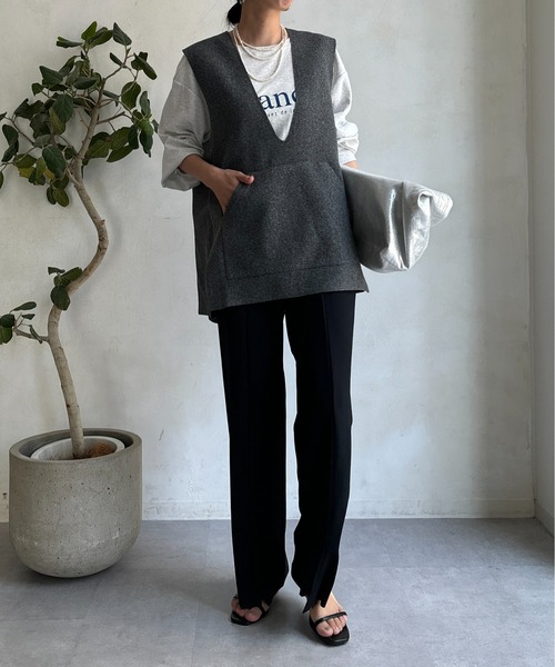 DouDou(ドゥドゥ)の「裾ベンツストレートパンツ(スラックス・レディース・ライトグレー/オフホワイト/ブラック・36/38)」の7枚目の写真