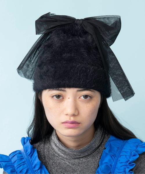 Casselini（キャセリーニ）の「Casselini(キャセリーニ)ビッグリボンニットワッチ（ニットキャップ/ビーニー・レディース・ブラック/グレー/ライム・FREE）」の2枚目の写真