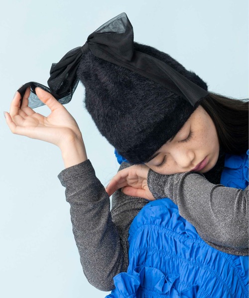 Casselini（キャセリーニ）の「Casselini(キャセリーニ)ビッグリボンニットワッチ（ニットキャップ/ビーニー・レディース・ブラック/グレー/ライム・FREE）」の9枚目の写真