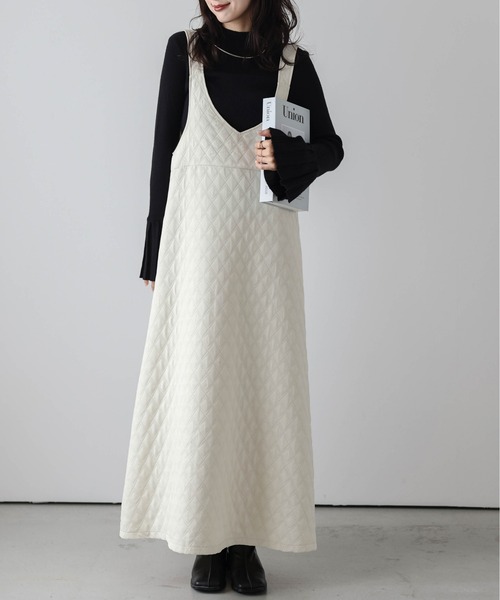 La-gemme（ラジェム）の「キルティングジャンパースカート（ジャンパースカート・レディース・ブラック/アイボリー/カーキ・フリー）」の5枚目の写真