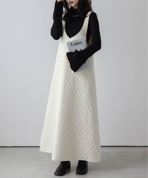 La-gemme（ラジェム）の「キルティングジャンパースカート（ジャンパースカート・レディース・ブラック/アイボリー/カーキ・フリー）」の6枚目の写真