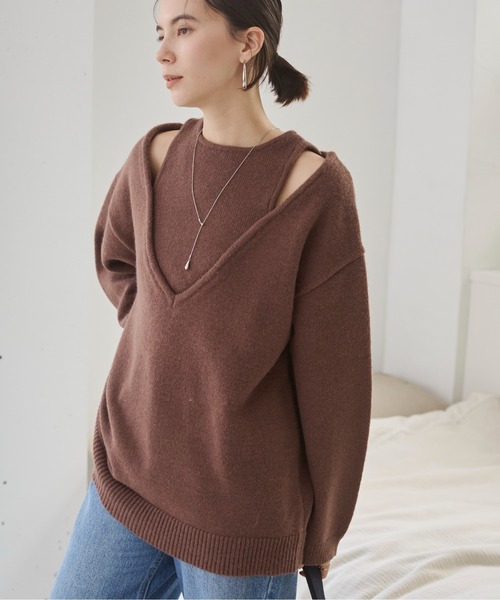 コンテシアーＶネックニット新品未使用 セール】フェイクレイヤードVネックニット（ニット/セーター）｜ANGIE