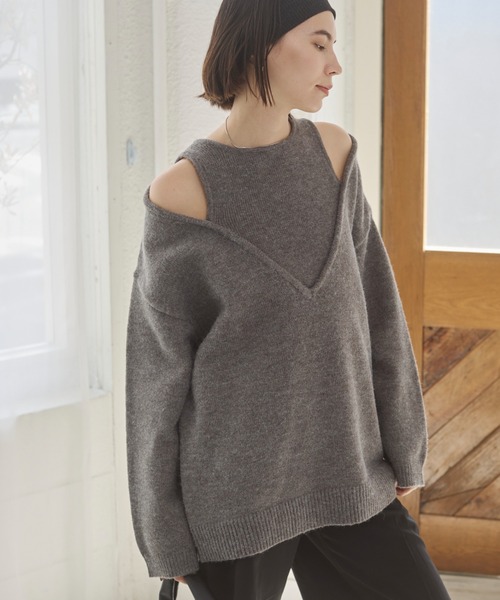 フェイクレイヤードVネックニット（ニット/セーター）｜ANGIE