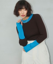 ELLEgirl | 配色ラメリブハイネックニットトップス【ELLEgirl/エル ガール】(ニット/セーター)