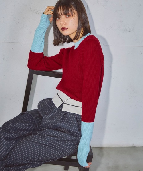 ELLEgirl（エルガール）の「配色ラメリブハイネックニットトップス【ELLEgirl/エル ガール】（ニット/セーター・レディース・レッド/ブラック/ダークブラウン・FREE）」の9枚目の写真