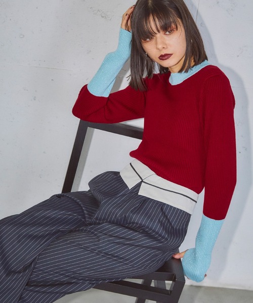ELLEgirl（エルガール）の「配色ラメリブハイネックニットトップス【ELLEgirl/エル ガール】（ニット/セーター・レディース・レッド/ブラック/ダークブラウン・FREE）」の10枚目の写真
