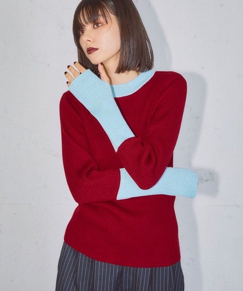ELLEgirl（エルガール）の「配色ラメリブハイネックニットトップス【ELLEgirl/エル ガール】（ニット/セーター・レディース・レッド/ブラック/ダークブラウン・FREE）」の5枚目の写真
