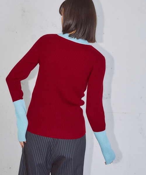 ELLEgirl（エルガール）の「配色ラメリブハイネックニットトップス【ELLEgirl/エル ガール】（ニット/セーター・レディース・レッド/ブラック/ダークブラウン・FREE）」の8枚目の写真