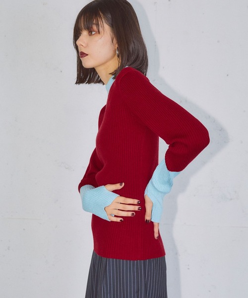 ELLEgirl（エルガール）の「配色ラメリブハイネックニットトップス【ELLEgirl/エル ガール】（ニット/セーター・レディース・レッド/ブラック/ダークブラウン・FREE）」の6枚目の写真