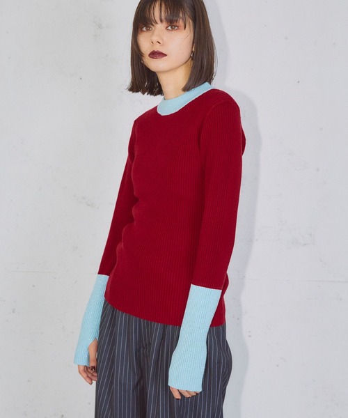 ELLEgirl（エルガール）の「配色ラメリブハイネックニットトップス【ELLEgirl/エル ガール】（ニット/セーター・レディース・レッド/ブラック/ダークブラウン・FREE）」の4枚目の写真