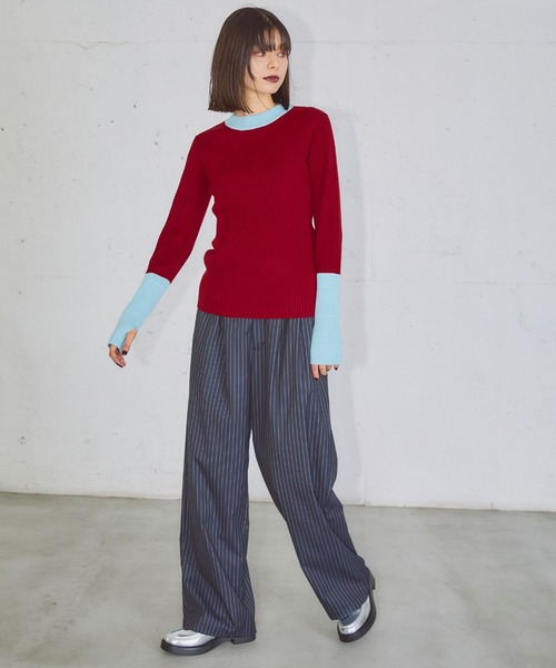 ELLEgirl（エルガール）の「配色ラメリブハイネックニットトップス【ELLEgirl/エル ガール】（ニット/セーター・レディース・レッド/ブラック/ダークブラウン・FREE）」の12枚目の写真