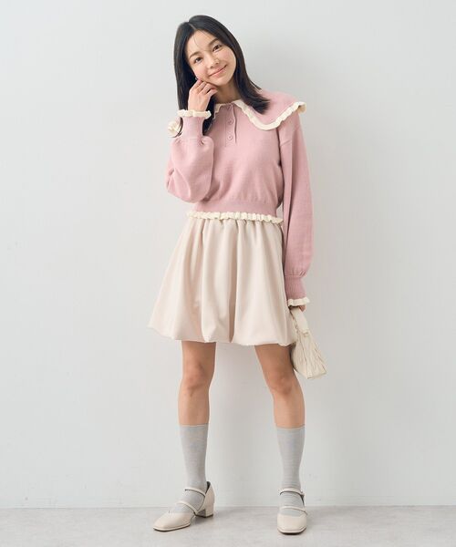 earth music&ecology(アースミュージックアンドエコロジー)の「配色フリルカラーニットプルオーバー(ニット/セーター・レディース・ピンク/アイボリー/ブルー・FREE)」の8枚目の写真