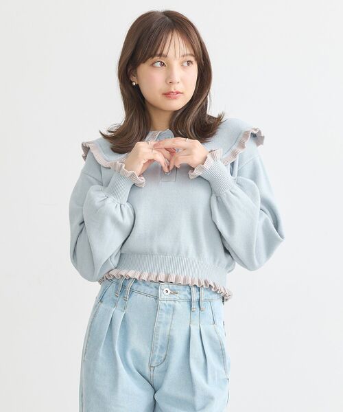 earth music&ecology(アースミュージックアンドエコロジー)の「配色フリルカラーニットプルオーバー(ニット/セーター・レディース・ピンク/アイボリー/ブルー・FREE)」の22枚目の写真