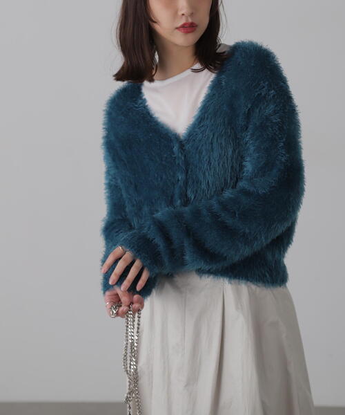 FREE'S MART（フリーズマート）の「◆Vネックフェザーショート丈カーディガン（カーディガン/ボレロ・レディース・ブラック/グリーン/ホワイト/グレー・FREE）」の4枚目の写真