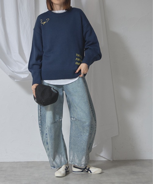 each（イーチ）の「箔ペイントカーブデニム（デニムパンツ・レディース・ライトブルー/ブラック・FREE）」の18枚目の写真