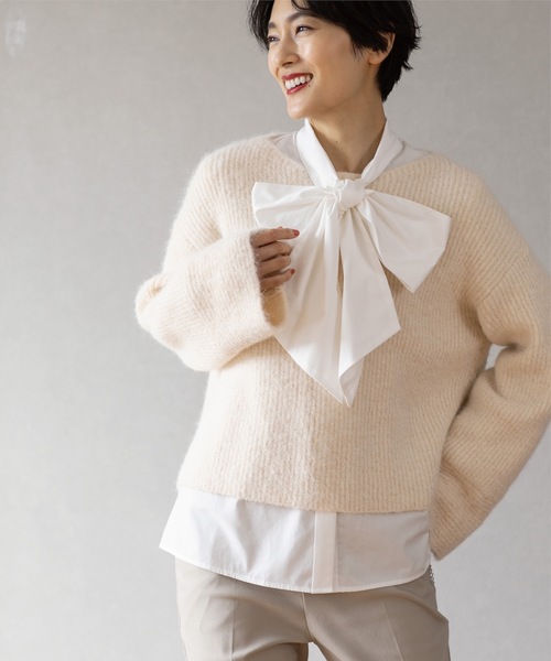 OPAQUE.CLIP（オペークドットクリップ）の「◆ラメショートミドルゲージニット【洗濯機洗い可】（ニット/セーター・レディース・グレー系4/ホワイト系8/ライトオレンジ系1/サックスブルー系5・38/40/36/42）」の14枚目の写真