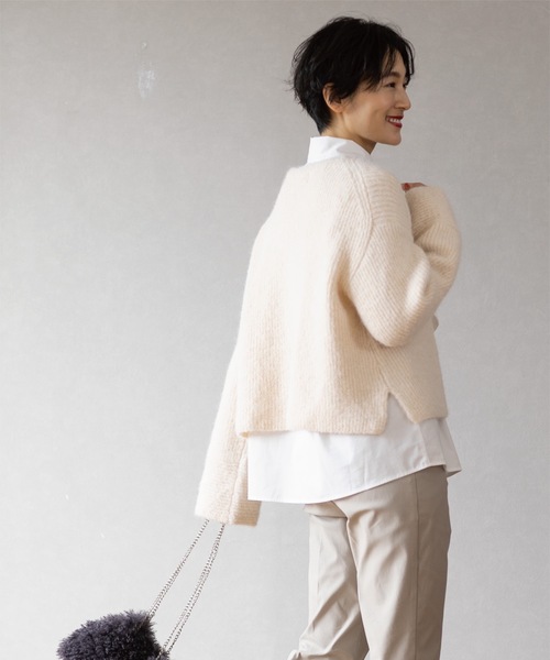 OPAQUE.CLIP（オペークドットクリップ）の「◆ラメショートミドルゲージニット【洗濯機洗い可】（ニット/セーター・レディース・グレー系4/ホワイト系8/ライトオレンジ系1/サックスブルー系5・38/40/36/42）」の18枚目の写真