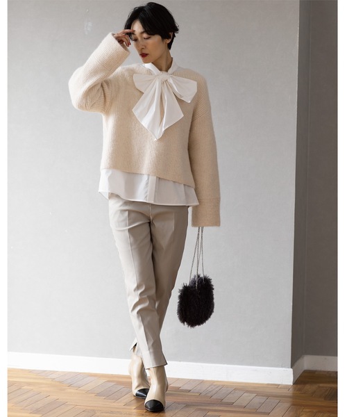 OPAQUE.CLIP（オペークドットクリップ）の「◆ラメショートミドルゲージニット【洗濯機洗い可】（ニット/セーター・レディース・グレー系4/ホワイト系8/ライトオレンジ系1/サックスブルー系5・38/40/36/42）」の19枚目の写真