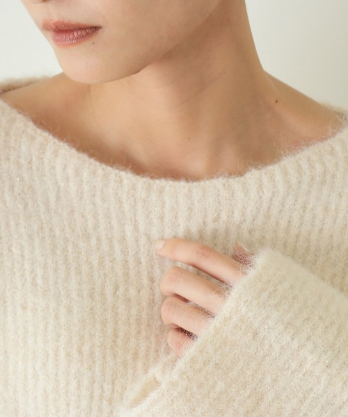 OPAQUE.CLIP（オペークドットクリップ）の「◆ラメショートミドルゲージニット【洗濯機洗い可】（ニット/セーター・レディース・グレー系4/ホワイト系8/ライトオレンジ系1/サックスブルー系5・38/40/36/42）」の11枚目の写真