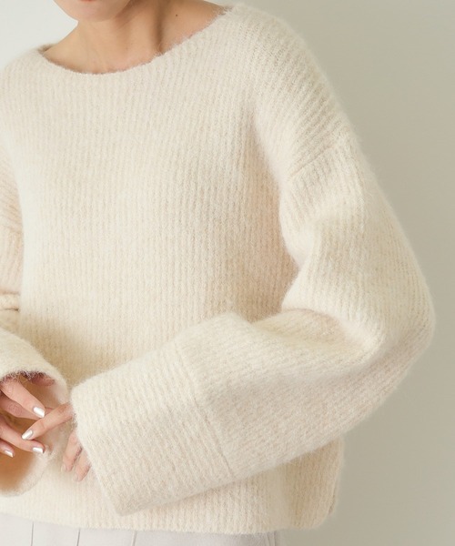 OPAQUE.CLIP（オペークドットクリップ）の「◆ラメショートミドルゲージニット【洗濯機洗い可】（ニット/セーター・レディース・グレー系4/ホワイト系8/ライトオレンジ系1/サックスブルー系5・38/40/36/42）」の12枚目の写真