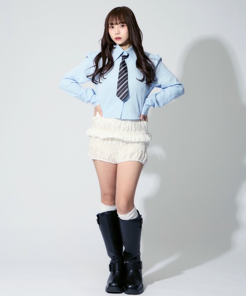 ALLuRing ChaRm(アリュリングチャーム)の「short shirt & Tie Set / ショート丈シャツ&ネクタイ 2点セット(シャツ/ブラウス・レディース・ホワイト/ブルー・FREE)」の12枚目の写真
