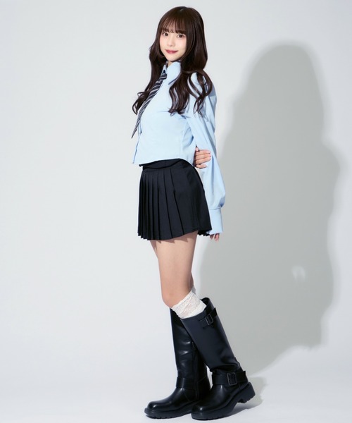 ALLuRing ChaRm(アリュリングチャーム)の「short shirt & Tie Set / ショート丈シャツ&ネクタイ 2点セット(シャツ/ブラウス・レディース・ホワイト/ブルー・FREE)」の8枚目の写真