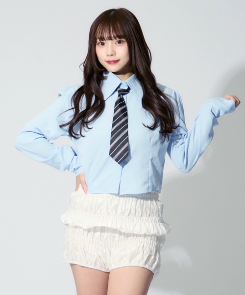 ALLuRing ChaRm(アリュリングチャーム)の「short shirt & Tie Set / ショート丈シャツ&ネクタイ 2点セット(シャツ/ブラウス・レディース・ホワイト/ブルー・FREE)」の10枚目の写真