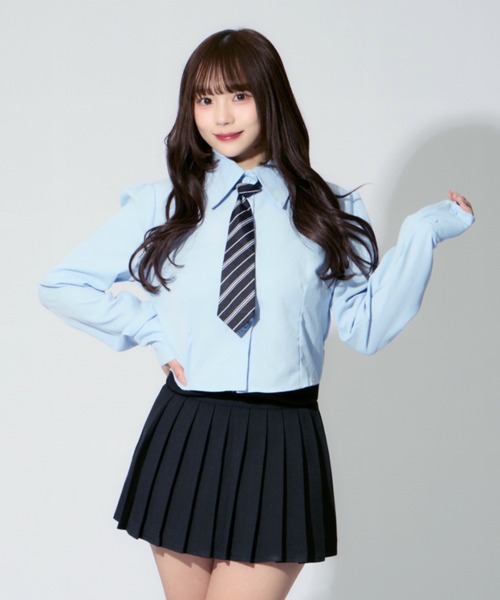 ALLuRing ChaRm(アリュリングチャーム)の「short shirt & Tie Set / ショート丈シャツ&ネクタイ 2点セット(シャツ/ブラウス・レディース・ホワイト/ブルー・FREE)」の14枚目の写真