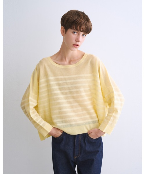 Traditional Weatherwear(トラディショナルウェザーウェア)の「LYNE KNIT SHEER(ニット/セーター・レディース・ホワイト/ライトイエロー/ホワイト×グレー/グレー・S)」の1枚目の写真