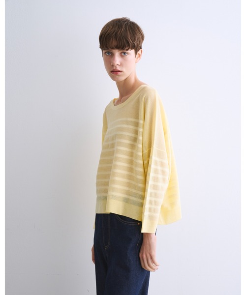 Traditional Weatherwear(トラディショナルウェザーウェア)の「LYNE KNIT SHEER(ニット/セーター・レディース・ホワイト/ライトイエロー/ホワイト×グレー/グレー・S)」の9枚目の写真