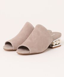 スエードパールヒールサンダル