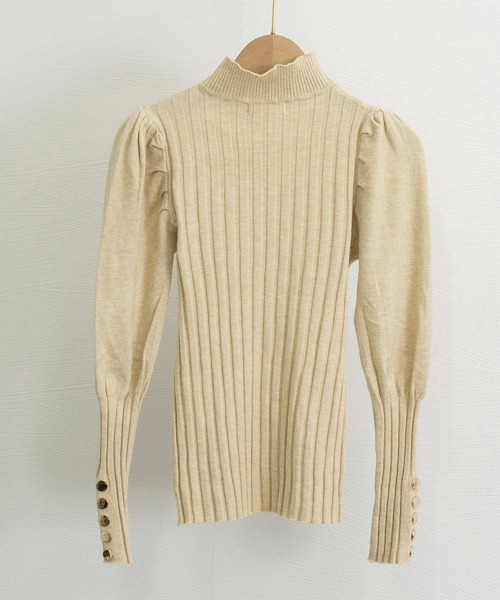 Miniministore(ミニミニストア)の「ボトルネックニットトップス 袖口金ボタン(ニット/セーター・レディース・ブラウン/ダークベージュ/レッド/グリーン/オフホワイト/ライトベージュ/ブラック/グレー・FREE)」の15枚目の写真
