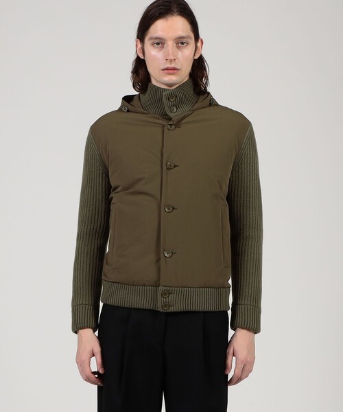 【HERNO・美品】 ヘルノ / ナイロン×コットンニット コンビ ブルゾン HERNO ナイロンコンビ フーデッド ニットブルゾン（ブルゾン