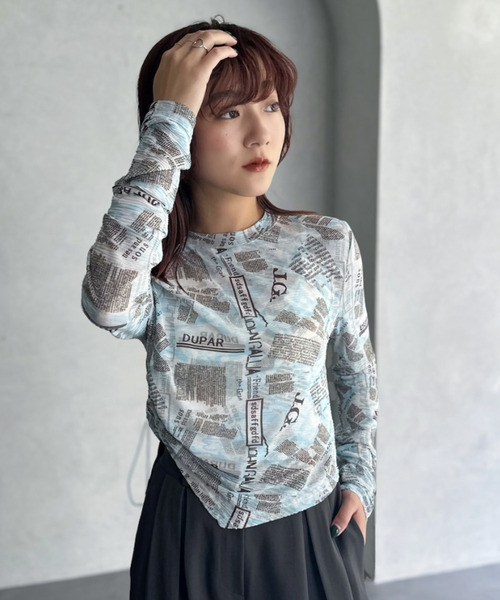 Good Riddance(グッドリダンス)の「【Good Riddance】英字ロゴ 総柄 シアー カットソー(Tシャツ/カットソー・レディース・ブルー/グリーン・FREE)」の1枚目の写真