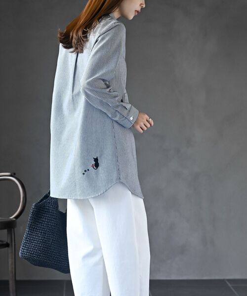 rps(アールピーエス)の「ねこだらけ3ポケットシャツチュニック(チュニック・レディース・ストライプ/チェック/オフホワイト・フリー)」の6枚目の写真