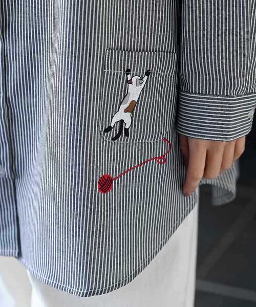 rps(アールピーエス)の「ねこだらけ3ポケットシャツチュニック(チュニック・レディース・ストライプ/チェック/オフホワイト・フリー)」の9枚目の写真