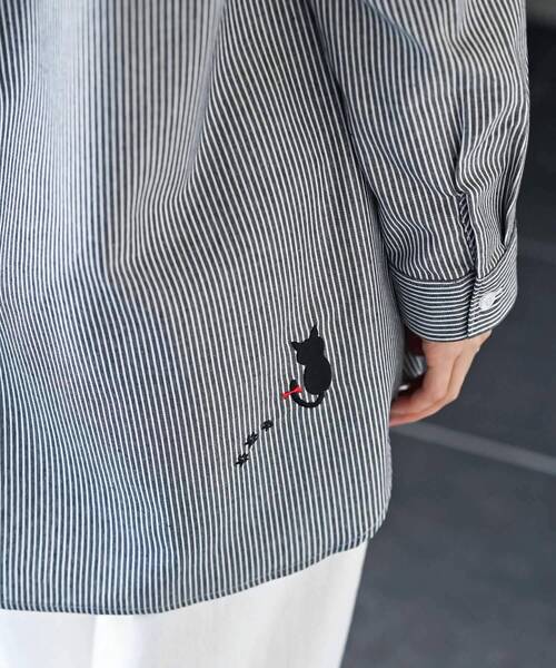 rps(アールピーエス)の「ねこだらけ3ポケットシャツチュニック(チュニック・レディース・ストライプ/チェック/オフホワイト・フリー)」の11枚目の写真