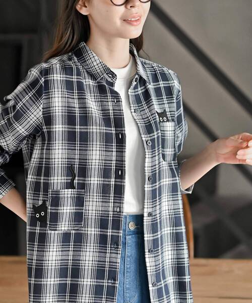 rps(アールピーエス)の「ねこだらけ3ポケットシャツチュニック(チュニック・レディース・ストライプ/チェック/オフホワイト・フリー)」の16枚目の写真