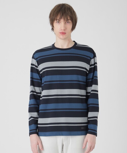 BLUE LABEL CRESTBRIDGE◆長袖Tシャツ/38/アクリル/BLK/ボーダー セール】ブリスターボーダーカットソー（Tシャツ/カットソー