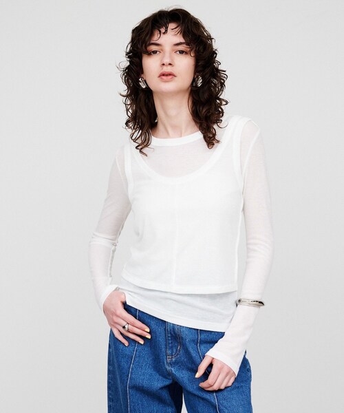 cloenc（クロエンス）の「【手洗い可】シアーレイヤードプルオーバー（その他トップス・レディース・ダークグレー/ベージュ/ホワイト・02）」の2枚目の写真