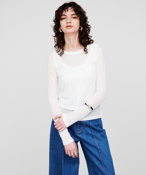 cloenc（クロエンス）の「【手洗い可】シアーレイヤードプルオーバー（その他トップス・レディース・ダークグレー/ベージュ/ホワイト・02）」の5枚目の写真