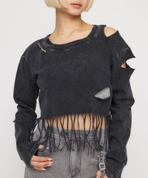 LAGUA GEM（ラグアジェム）の「DAMAGE HEM FRINGE トップス（Tシャツ/カットソー・レディース）」