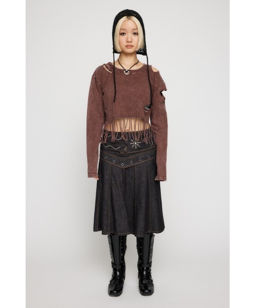 LAGUA GEM(ラグアジェム)の「DAMAGE HEM FRINGE トップス(Tシャツ/カットソー・レディース・ブラウン/チャコールグレー・FREE)」の22枚目の写真