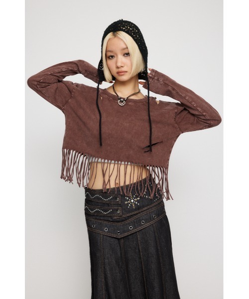 LAGUA GEM(ラグアジェム)の「DAMAGE HEM FRINGE トップス(Tシャツ/カットソー・レディース・ブラウン/チャコールグレー・FREE)」の20枚目の写真